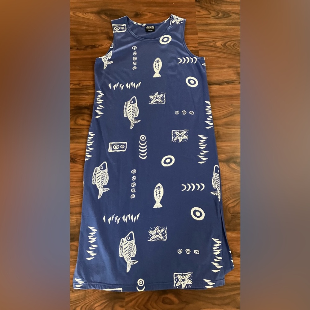 Exist Sportsline Retro 90s Fish Graphic Midi Dress Blue Sz L